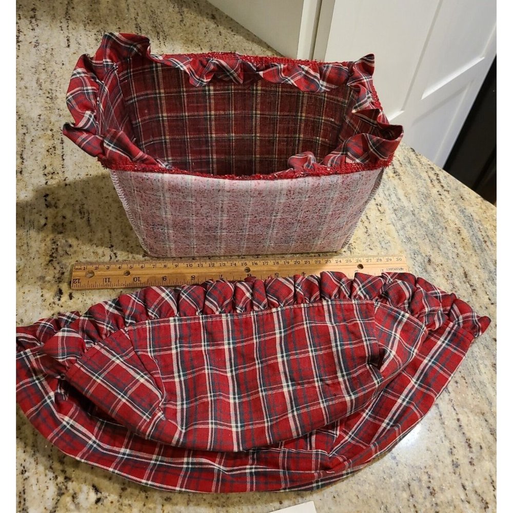 Set of 3 Longaberger  Basket Liner Red Green Plaid & Plastic Liner - Picture 4 of 6